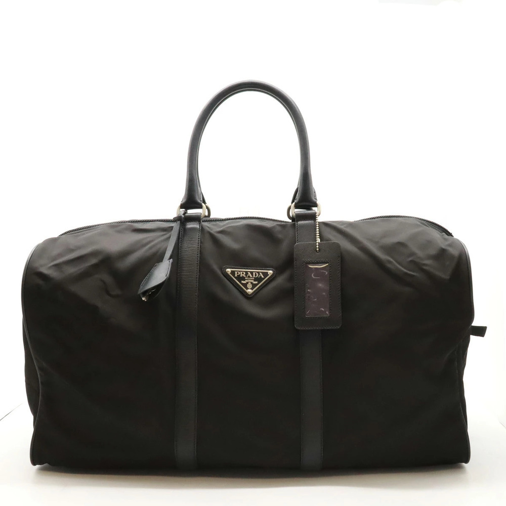 Prada Tessuto Boston Bag Travel Leather NERO Black